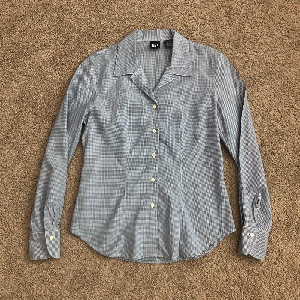 Gap Blue Gray Plaid Button Up Shirt Womens S